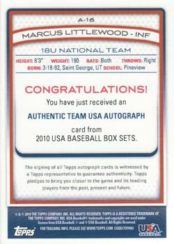 2010 Topps USA Baseball - Autographs #A-16 Marcus Littlewood Back