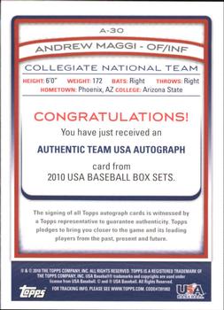2010 Topps USA Baseball - Autographs #A-30 Andrew Maggi Back
