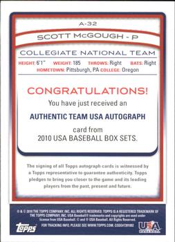2010 Topps USA Baseball - Autographs #A-32 Scott McGough Back