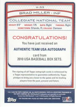 2010 Topps USA Baseball - Autographs #A-33 Brad Miller Back