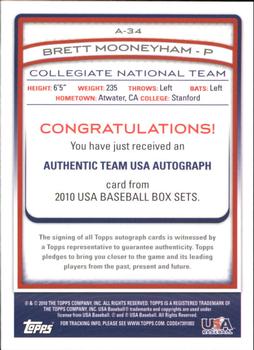 2010 Topps USA Baseball - Autographs #A-34 Brett Mooneyham Back