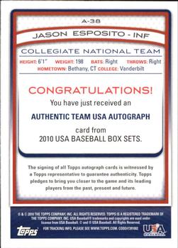 2010 Topps USA Baseball - Autographs #A-38 Jason Esposito Back