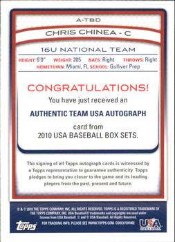 2010 Topps USA Baseball - Autographs #A-TBD7 Chris Chinea Back