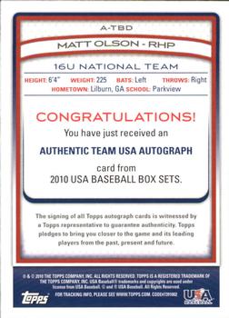 2010 Topps USA Baseball - Autographs #A-TBD14 Matt Olson Back