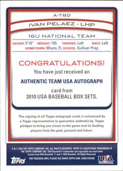 2010 Topps USA Baseball - Autographs Red #ATBD15 Ivan Pelaez Back