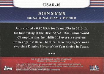 2010 Topps USA Baseball - Triple Jerseys #USAR-JS John Simms Back
