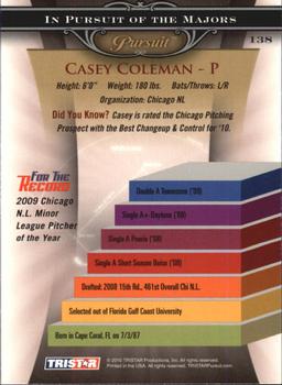 2010 TriStar Pursuit #138 Casey Coleman Back