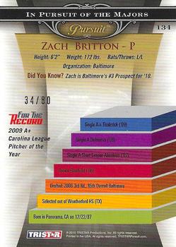 2010 TriStar Pursuit - Autographs #134 Zach Britton Back