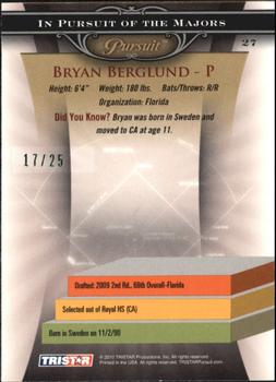 2010 TriStar Pursuit - Autographs Green #27 Bryan Berglund Back