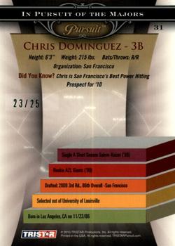 2010 TriStar Pursuit - Autographs Green #31 Chris Dominguez Back