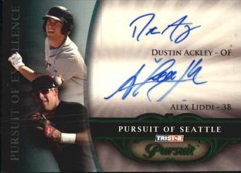 2010 TriStar Pursuit - Autographs Green #76 Dustin Ackley / Alex Liddi Front