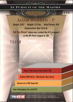 2010 TriStar Pursuit - Gold #116 Adam Warren Back