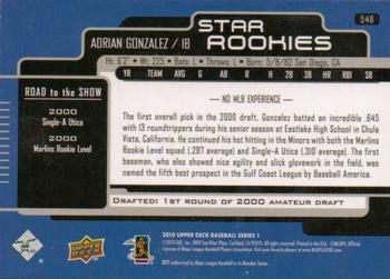 2010 Upper Deck - 2000 Star Rookies Update #546 Adrian Gonzalez Back