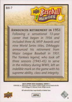 2010 Upper Deck - Baseball Heroes: Joe DiMaggio #BH-7 Joe DiMaggio Back