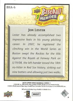 2010 Upper Deck - Baseball Heroes: 20th Anniversary Art #BHA-6 Jon Lester Back