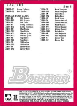 2011 Bowman - Checklists Red (Hobby) #5 Hobby Checklist 5: Inserts Back