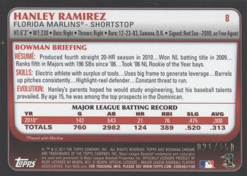 2011 Bowman Chrome - Blue Refractors #8 Hanley Ramirez Back