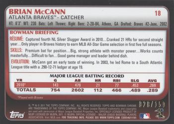 2011 Bowman Chrome - Blue Refractors #18 Brian McCann Back