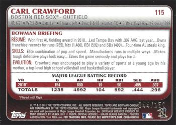 2011 Bowman Chrome - Blue Refractors #115 Carl Crawford Back