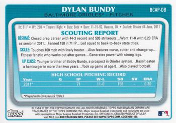 2011 Bowman Draft Picks & Prospects - Chrome Prospect Autographs #BCAP-DB Dylan Bundy Back