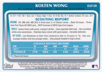 2011 Bowman Draft Picks & Prospects - Chrome Prospect Autographs #BCAP-KW Kolten Wong Back
