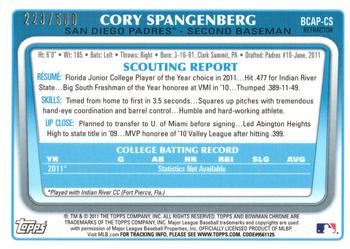 2011 Bowman Draft Picks & Prospects - Chrome Prospect Autographs Refractors #BCAP-CS Cory Spangenberg Back