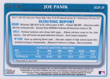 2011 Bowman Draft Picks & Prospects - Chrome Prospect Autographs Refractors #BCAP-JP Joe Panik Back