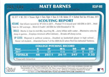 2011 Bowman Draft Picks & Prospects - Chrome Prospect Autographs Refractors #BCAP-MB Matt Barnes Back