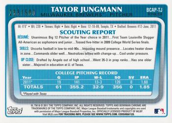 2011 Bowman Draft Picks & Prospects - Chrome Prospect Autographs Refractors #BCAP-TJ Taylor Jungmann Back