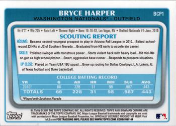 2011 Bowman - Chrome Prospects #BCP1 Bryce Harper Back