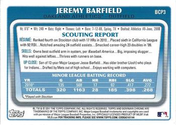 2011 Bowman - Chrome Prospects #BCP3 Jeremy Barfield Back