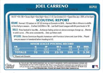 2011 Bowman - Chrome Prospects #BCP22 Joel Carreno Back