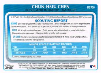 2011 Bowman - Chrome Prospects #BCP26 Chun-Hsiu Chen Back