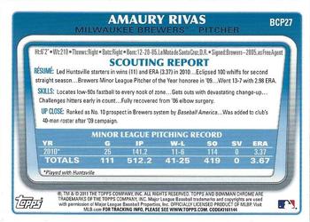 2011 Bowman - Chrome Prospects #BCP27 Amaury Rivas Back