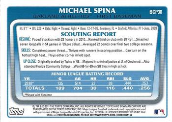 2011 Bowman - Chrome Prospects #BCP30 Michael Spina Back