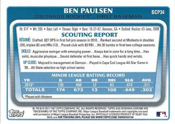 2011 Bowman - Chrome Prospects #BCP34 Ben Paulsen Back