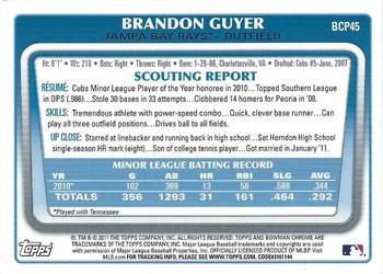 2011 Bowman - Chrome Prospects #BCP45 Brandon Guyer Back