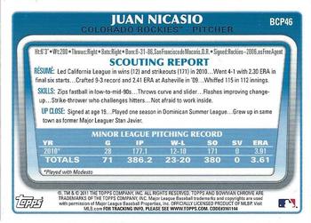 2011 Bowman - Chrome Prospects #BCP46 Juan Nicasio Back
