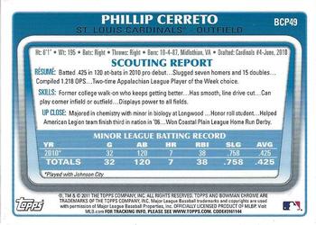 2011 Bowman - Chrome Prospects #BCP49 Phillip Cerreto Back