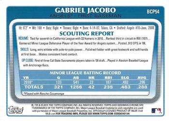 2011 Bowman - Chrome Prospects #BCP54 Gabriel Jacobo Back