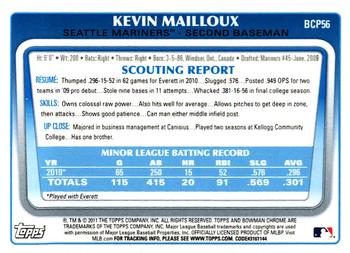 2011 Bowman - Chrome Prospects #BCP56 Kevin Mailloux Back