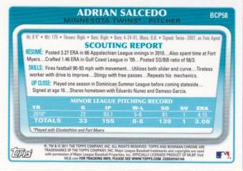 2011 Bowman - Chrome Prospects #BCP58 Adrian Salcedo Back
