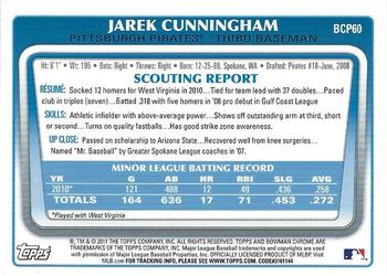 2011 Bowman - Chrome Prospects #BCP60 Jarek Cunningham Back
