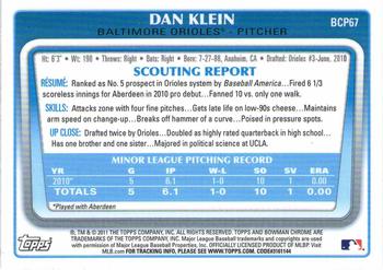 2011 Bowman - Chrome Prospects #BCP67 Dan Klein Back
