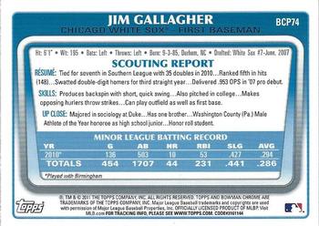 2011 Bowman - Chrome Prospects #BCP74 Jim Gallagher Back