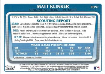 2011 Bowman - Chrome Prospects #BCP77 Matt Klinker Back