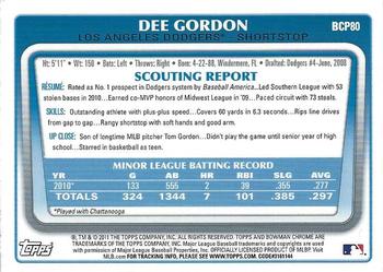 2011 Bowman - Chrome Prospects #BCP80 Dee Gordon Back