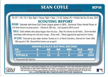 2011 Bowman - Chrome Prospects #BCP100 Sean Coyle Back