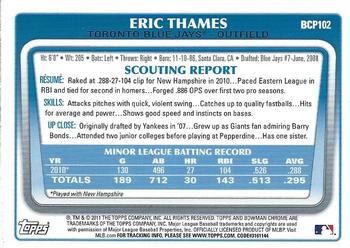 2011 Bowman - Chrome Prospects #BCP102 Eric Thames Back