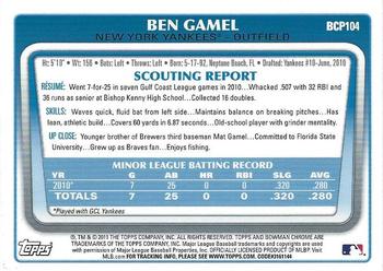 2011 Bowman - Chrome Prospects #BCP104 Ben Gamel Back